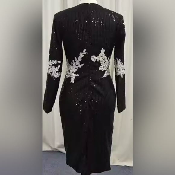 Retail $398 Rose and Lily Black Sequin Dress with Floral Accents - Picture 6 of 11
